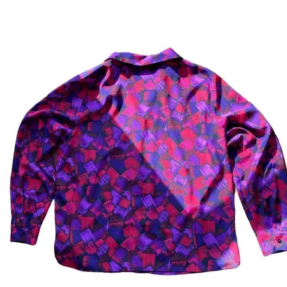 Vintage Pink & Purple Satin Patterned Button Down